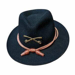 Black wool felt cavalry slouch hat with red and gold cord and crossed sabers L